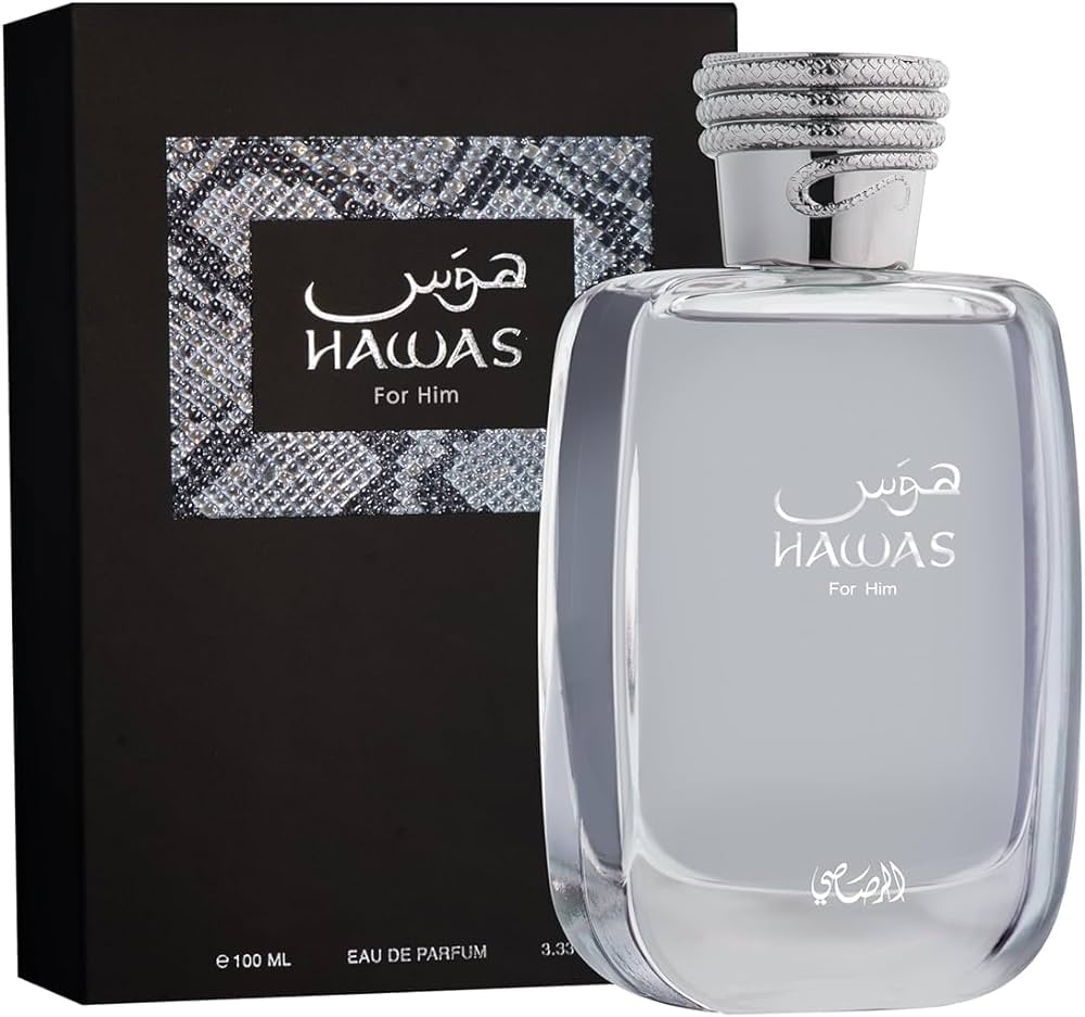 Rasasi Hawas for Him 3.4 oz Eau de Parfum for Men – Fresh aquatic blend with citrus, spice, and woody notes for confident style