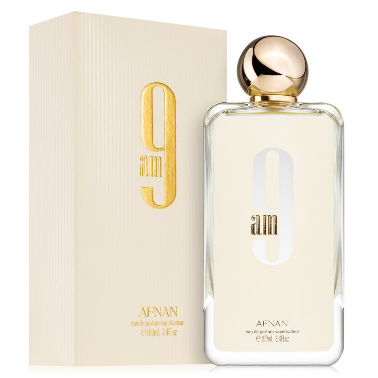 Afnan 9am perfume bottle and packaging on a white background