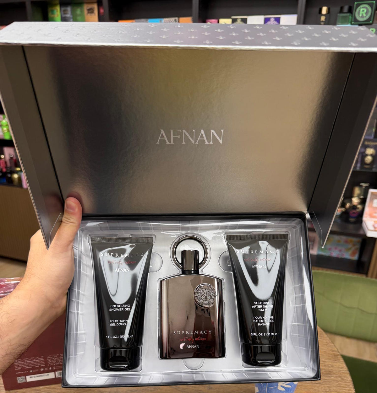 Afnan Supremacy Not Only Intense 3pc gift set with EDP, shower gel, and after shave balm, Aventus-inspired scent