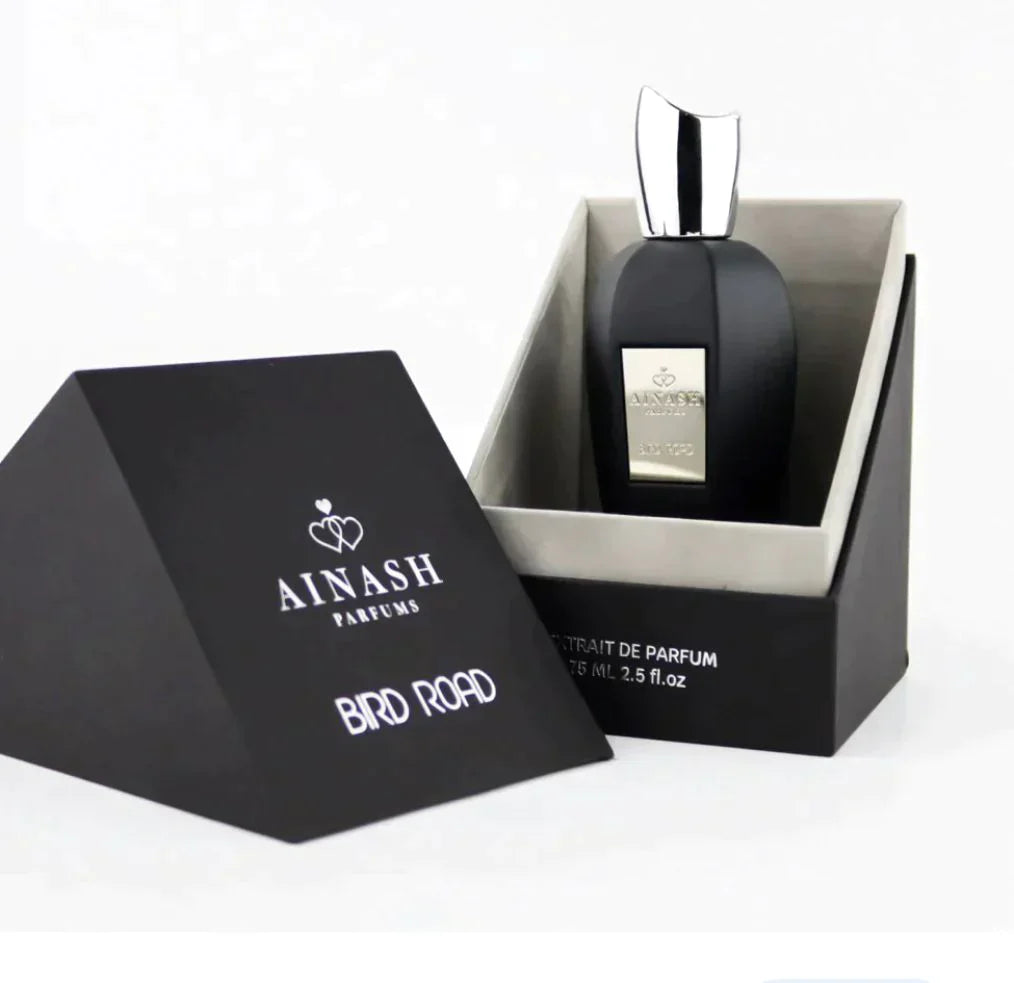 Ainash Parfums Bird Road 2.5 EDP M – sophisticated men’s perfume in a sleek bottle, long lasting Eau de Parfum with woody aromatic notes.