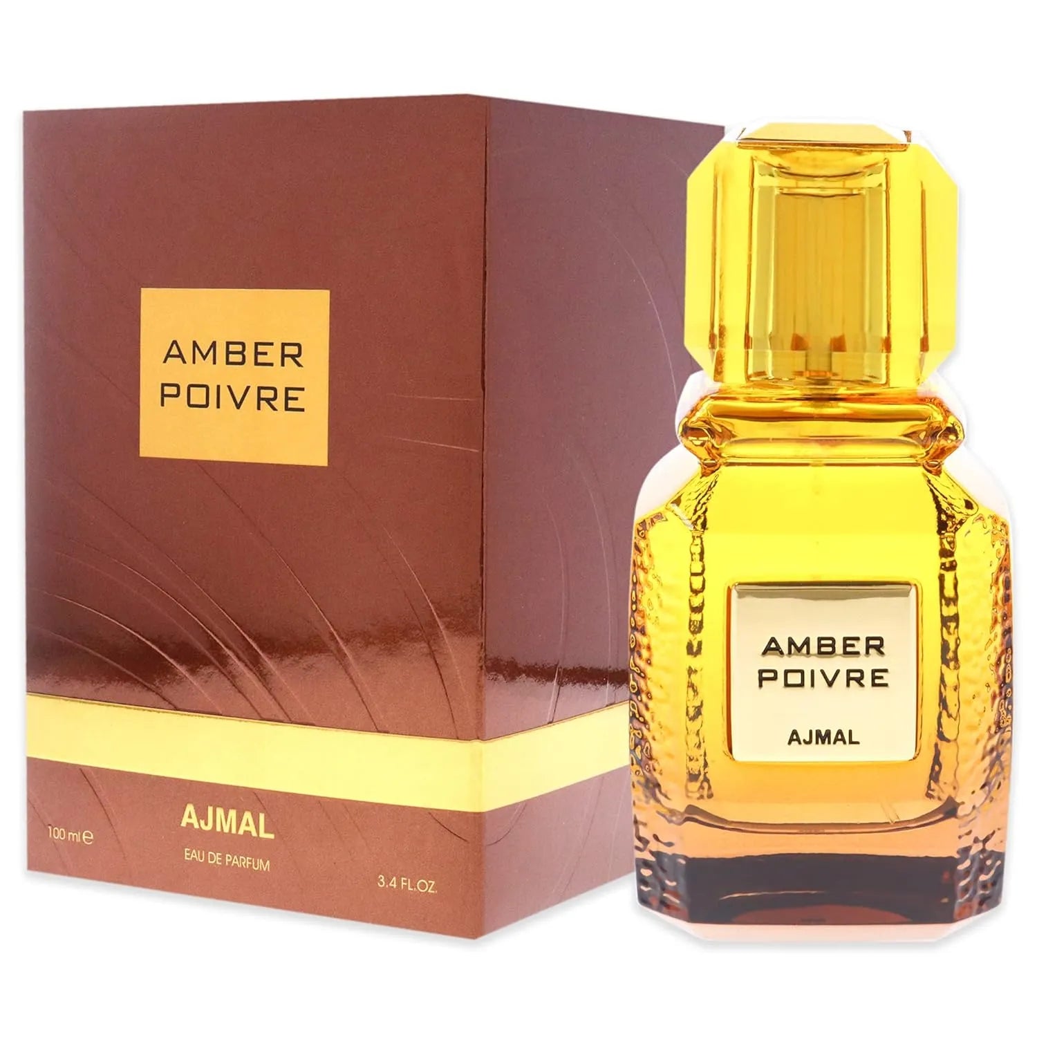 Amber Poivre Ajmal perfume bottle and packaging on a white background