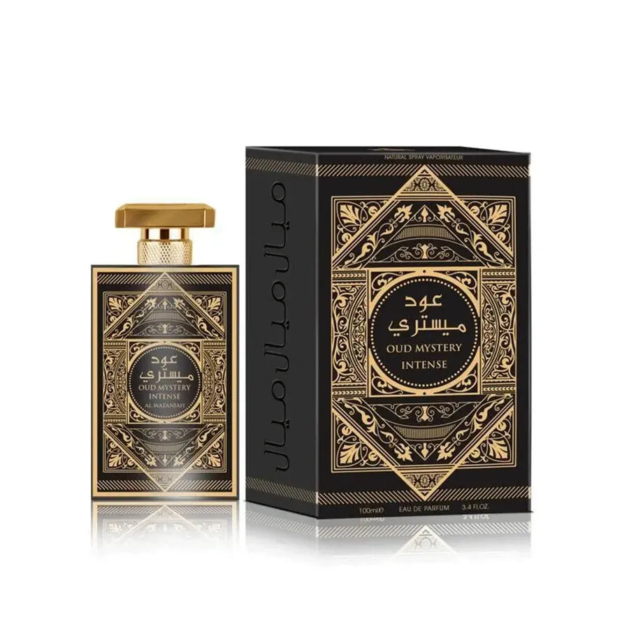 Perfume bottle and packaging of Oud Mystery Intense by Ulta on a white background