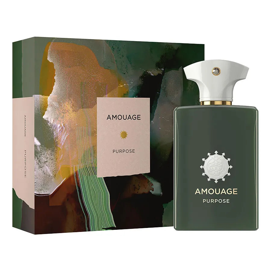 Amouage Purpose perfume bottle and packaging on a white background