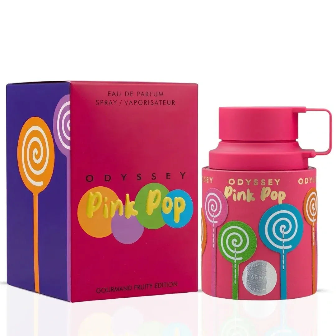 Armaf Odyssey Pink Pop 3.4 EDP unisex perfume bottle with fun fruity floral and musky woods scent