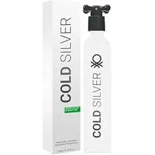 Benetton Cold Silver 3.4 oz Eau de Toilette for men, fresh modern fragrance with crisp aromatic, woody, and musky notes