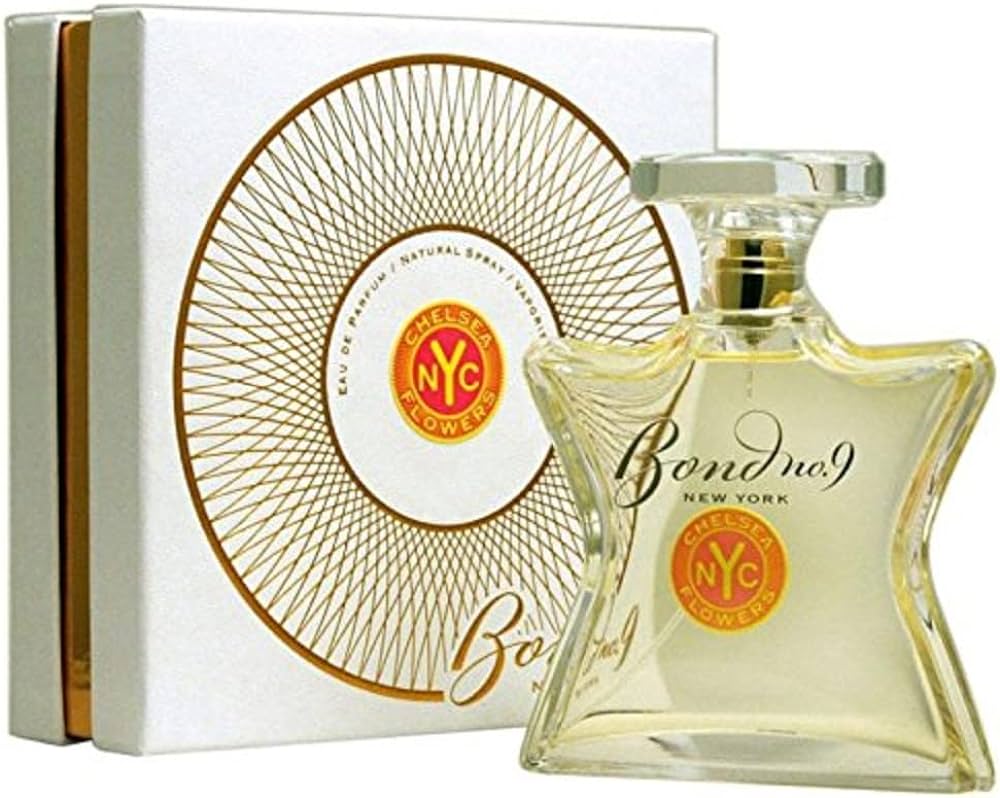 Perfume bottle and packaging with 'Bond No. 9' branding on a white background
