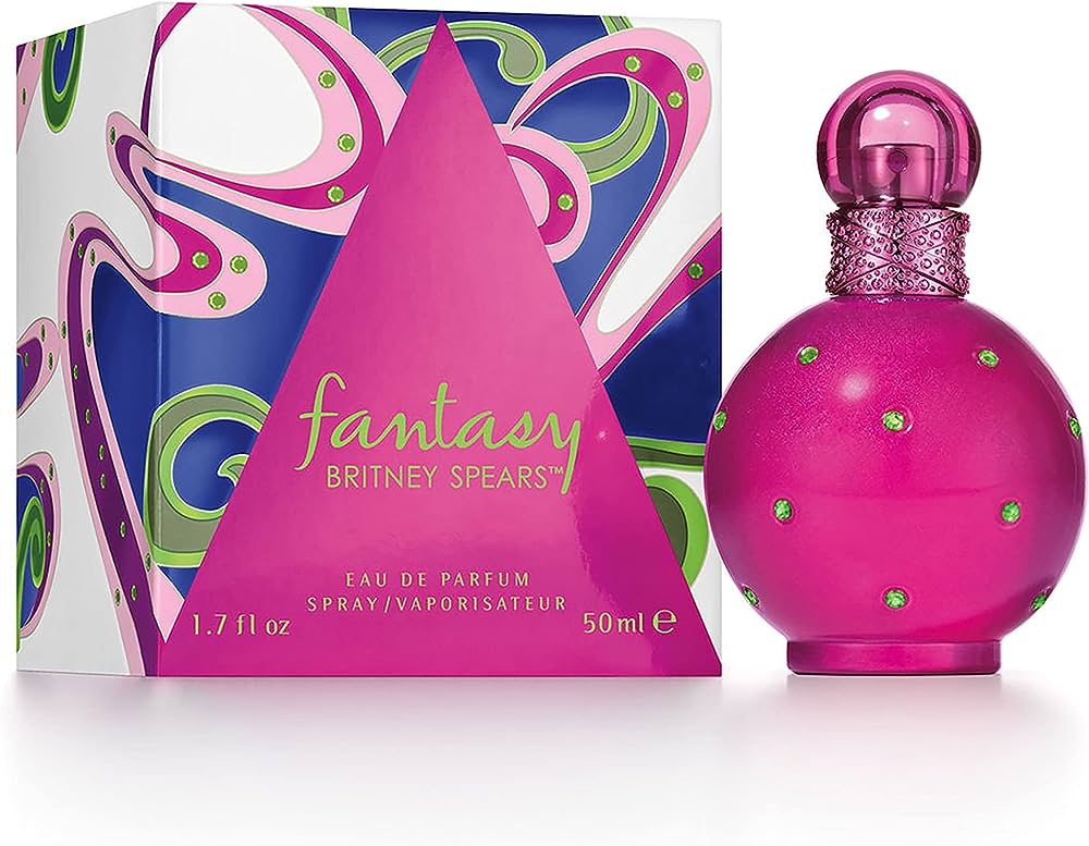 Britney Spears Fantasy perfume bottle and packaging on a white background