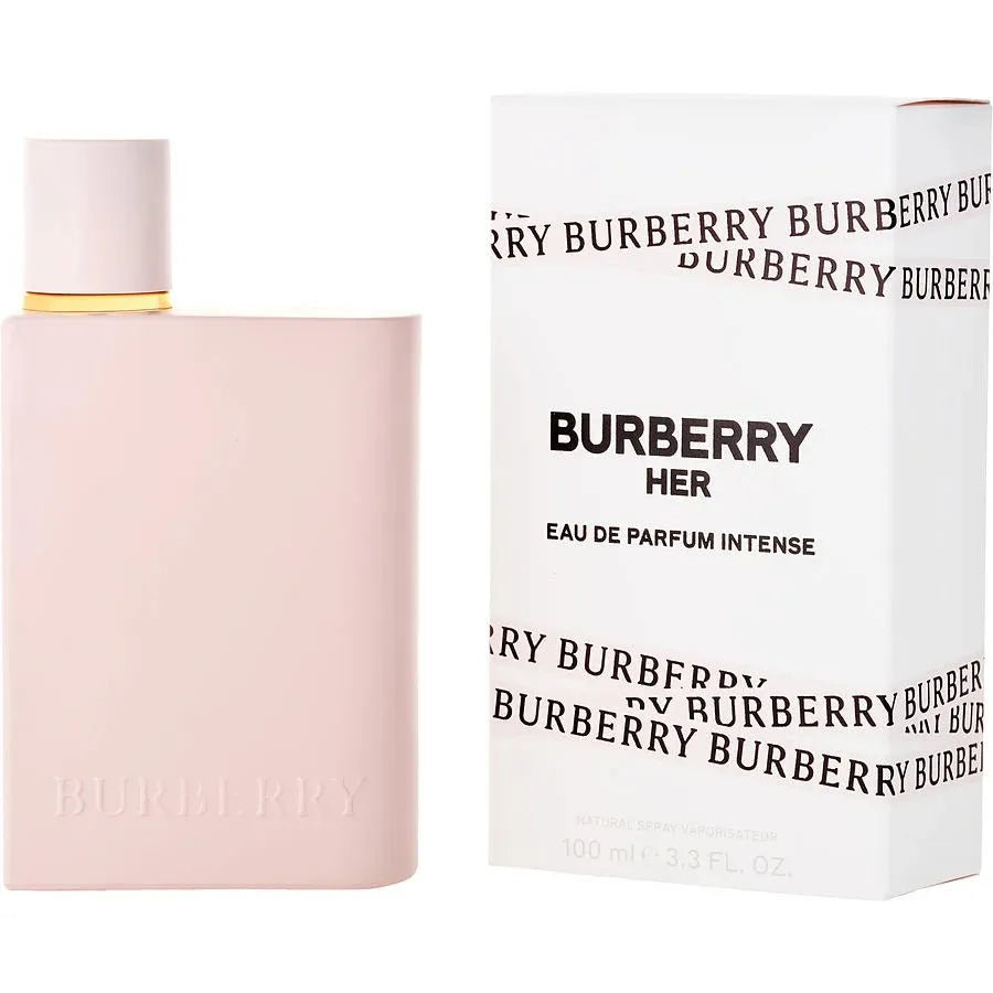 Burberry Her Eau de Parfum Intense bottle and packaging on a white background