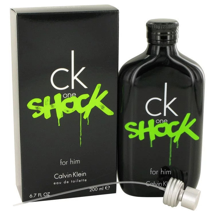 Calvin Klein CK One Shock perfume bottle and packaging on a white background