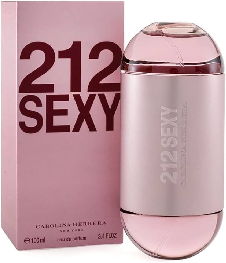 Carolina Herrera 212 Sexy perfume bottle and packaging on a white background