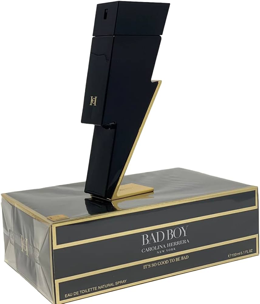 Carolina Herrera Bad Boy perfume bottle on a white background