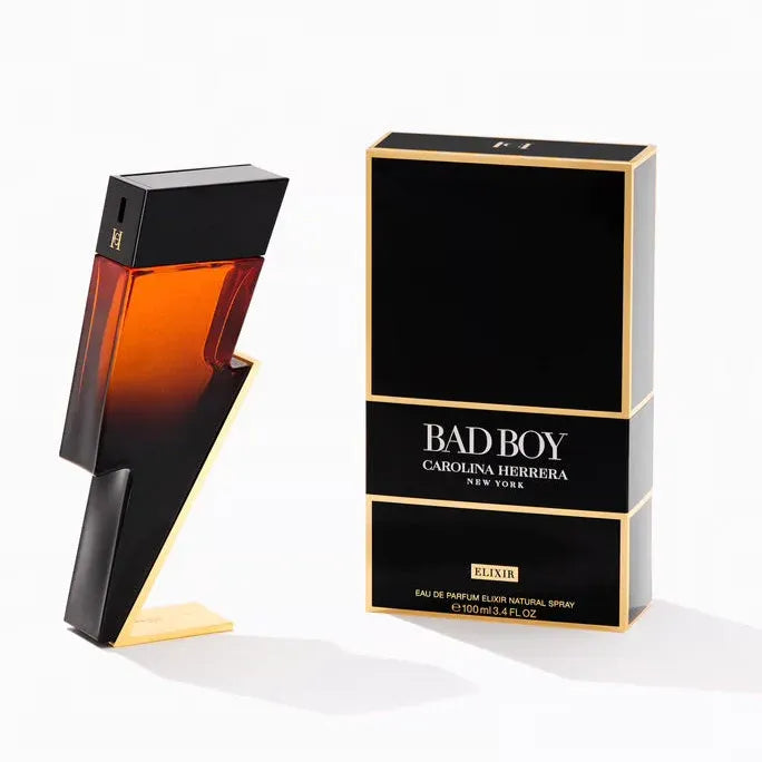Carolina Herrera Bad Boy perfume bottle and packaging on a white background