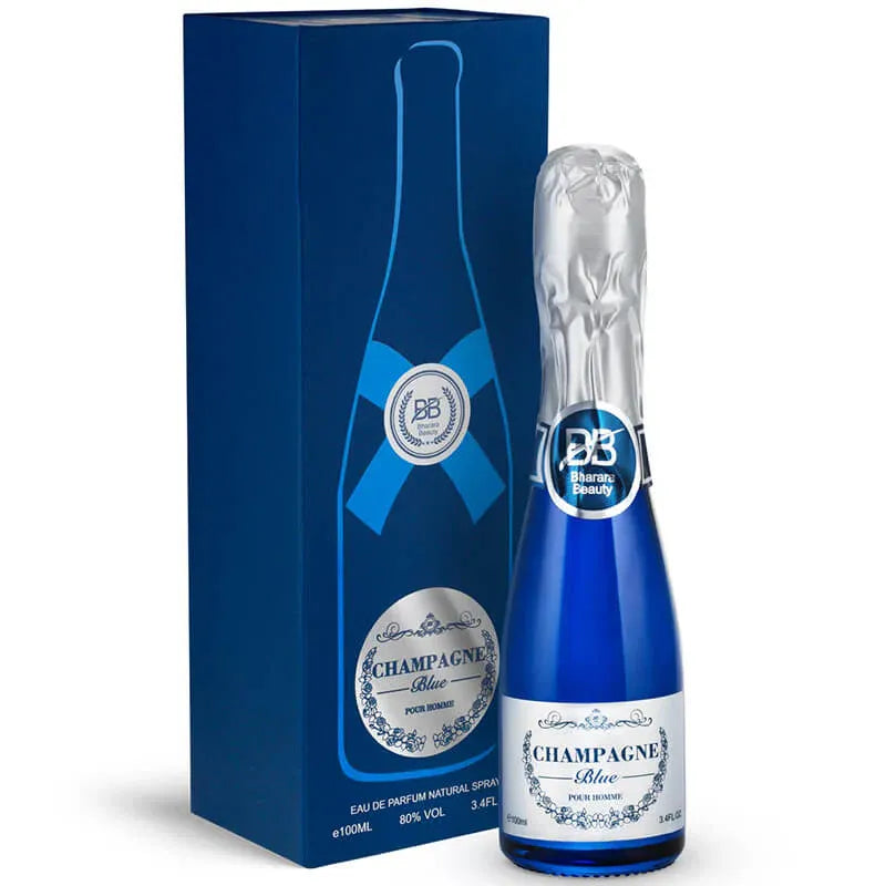 Champagne Blue pour Homme 3.4 oz Eau de Parfum for men, fresh elegant fragrance with aromatic and woody musky notes