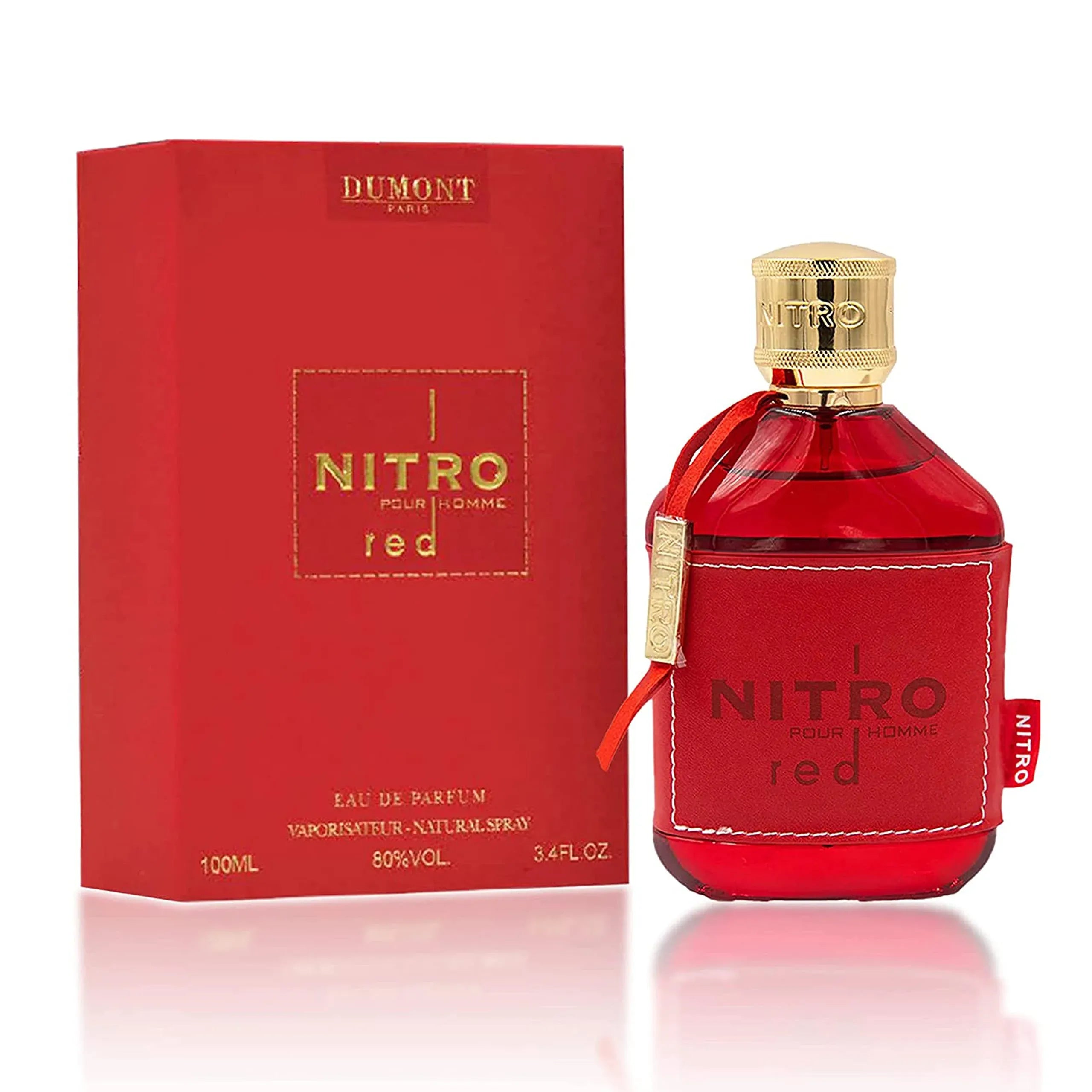 Dumont Nitro Red pour Homme 3.4 oz Eau de Parfum for men, fresh spicy woody fragrance with citrus and musky notes
