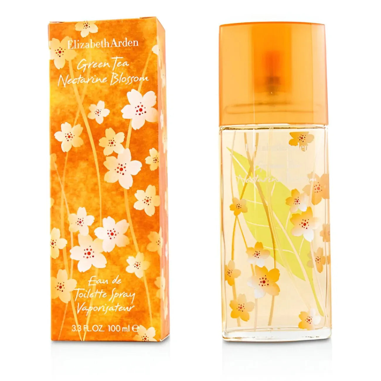 Elizabeth Arden Green Tea Nectarine Blossom perfume bottle and packaging on a white background