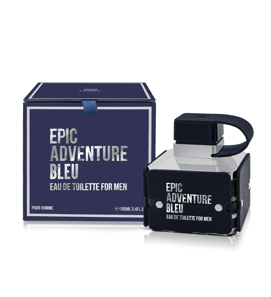 Epic Adventure Bleu perfume bottle and packaging on a white background