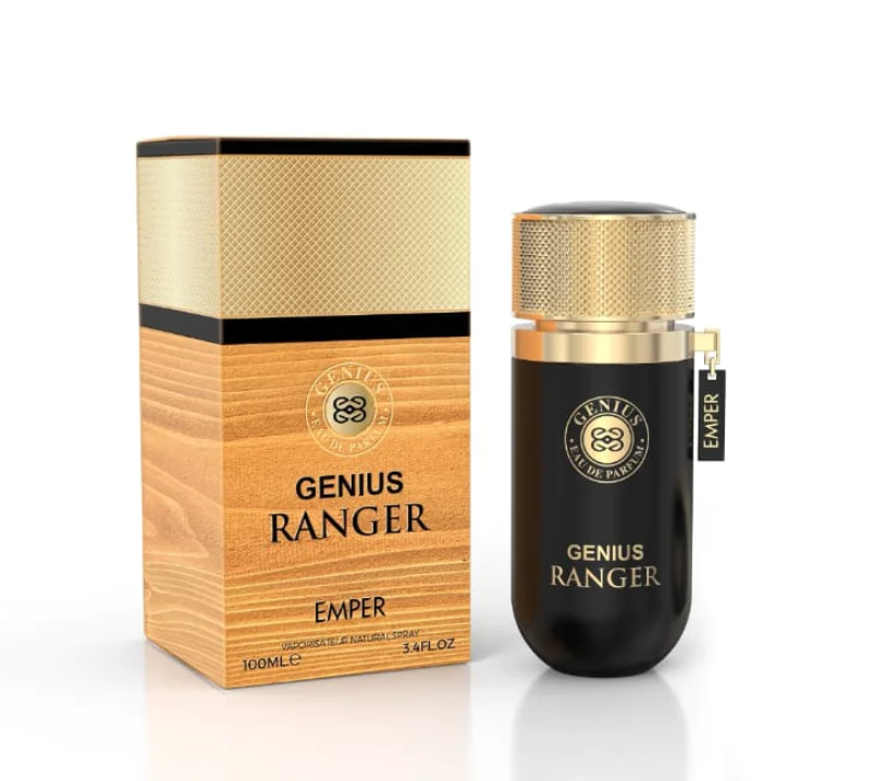 Emper Genius Ranger 3.4 EDP U – modern unisex perfume in a sleek bottle, long-lasting Eau de Parfum with fresh woody aromatic notes.