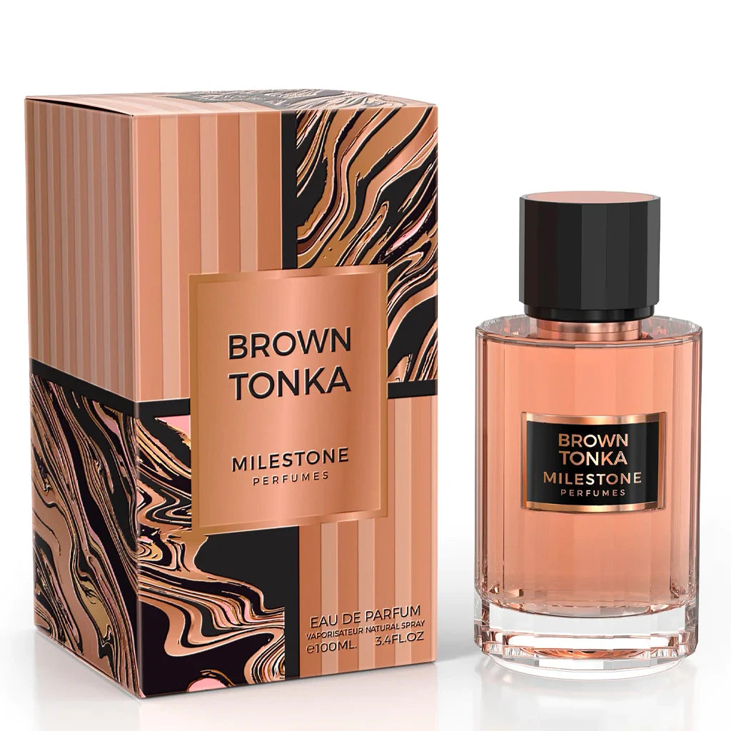 Emper Milestone Brown Tonka 3.4 EDP U – elegant unisex perfume in a refined bottle, long-lasting Eau de Parfum with warm tonka, woody, and oriental notes.
