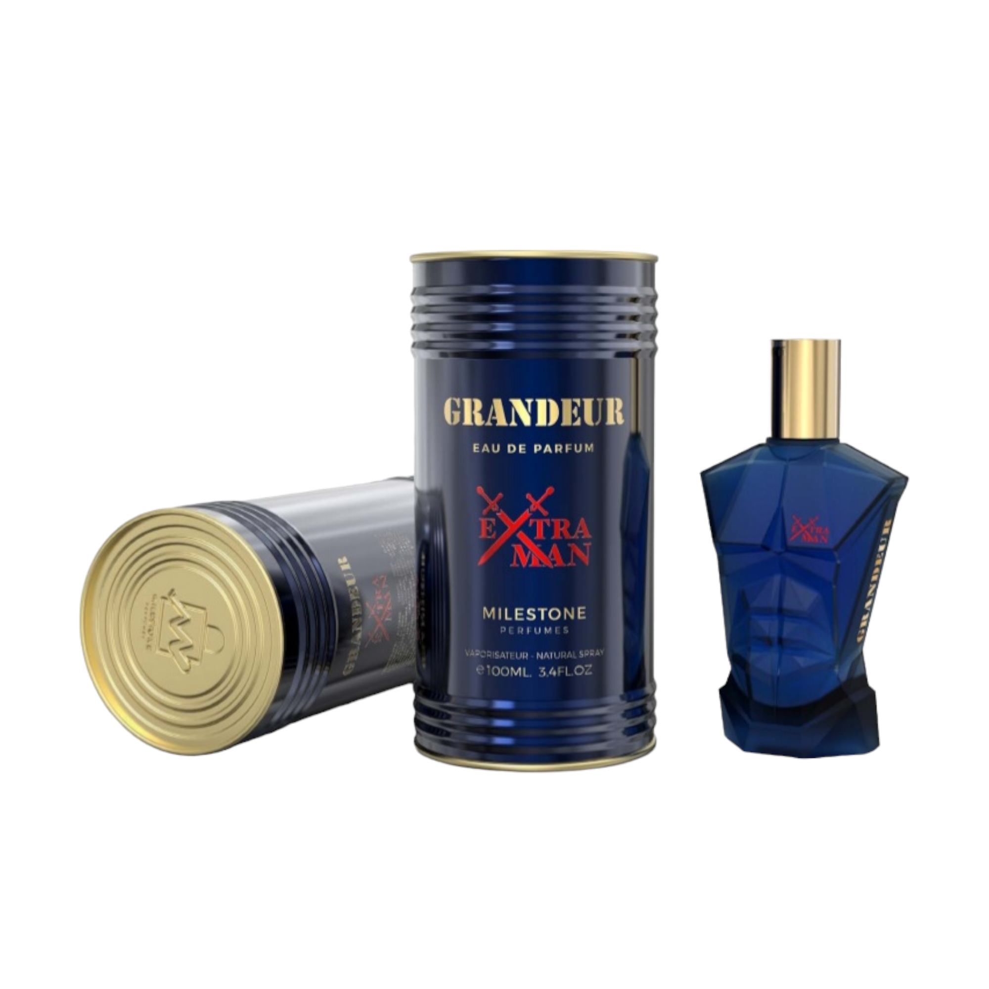 Emper Milestone Grandeur Extra Man 3.4 EDP M – sleek men’s perfume bottle with metallic cap, long-lasting masculine fragrance with woody oriental notes.