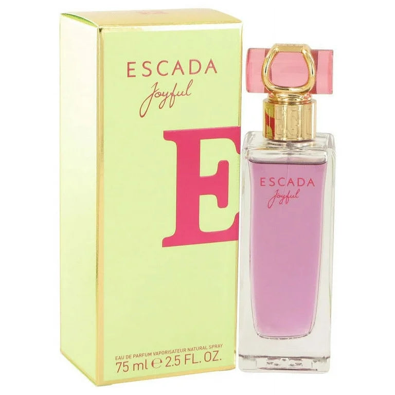A bottle of Escada Joyful 2.5 Edp with its packaging box.