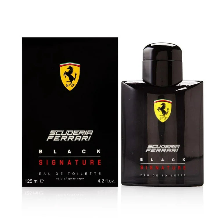 Ferrari Black Signature 4.2 EDT for Men – A bold and refined masculine fragrance with woody-spicy notes, inspired by speed, power, and elegance.
