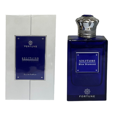 Fortune Solitaire Blue Diamond 2.7 EDP U – elegant unisex perfume in a blue diamond-inspired bottle, long lasting Eau de Parfum with fresh woody floral notes.