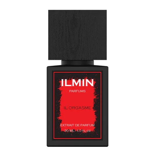 Black and red perfume bottle with 'ILMIN Parfums' branding on a white background