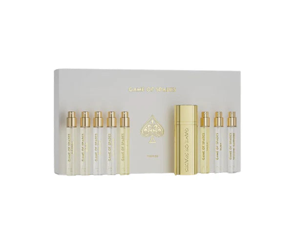 Jo Milano Game of Spades White Coffret II 9pc 10ml U – luxury unisex perfume gift set with elegant mini bottles, long lasting scents.
