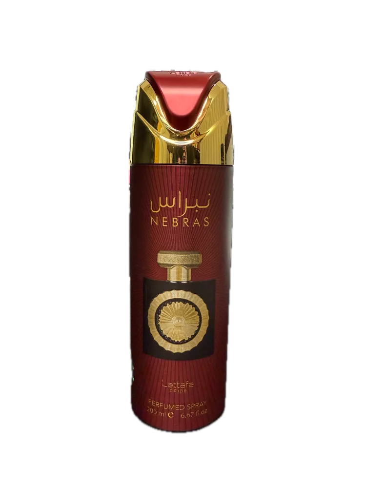 Lattafa Nebras 6.67 oz unisex body spray with fresh fruity floral and musky woods scent