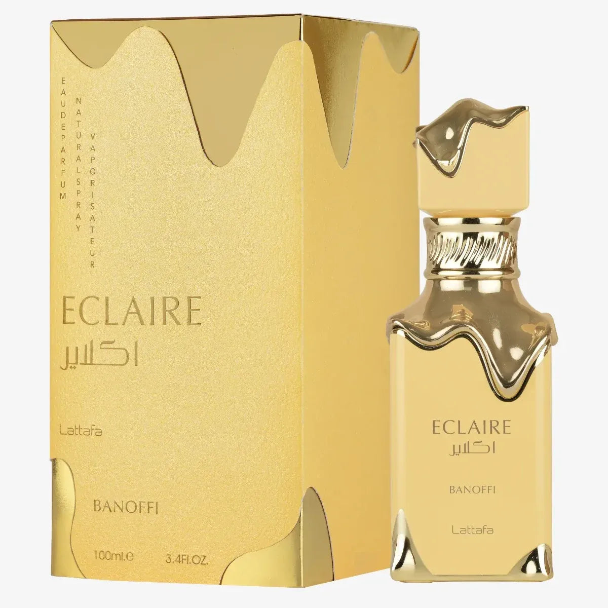 Lattafa Eclaire Banoffi 3.4 oz Eau de Parfum for women, sweet banana caramel gourmand fragrance with creamy vanilla notes