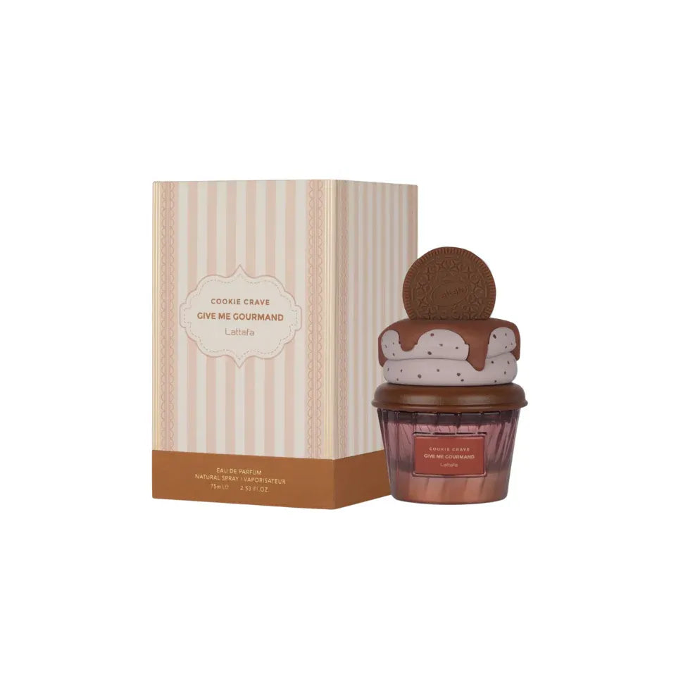 Lattafa Give Me Gourmand Cookie Crave 2.5 oz Eau de Parfum unisex with cocoa butter cookie vanilla notes