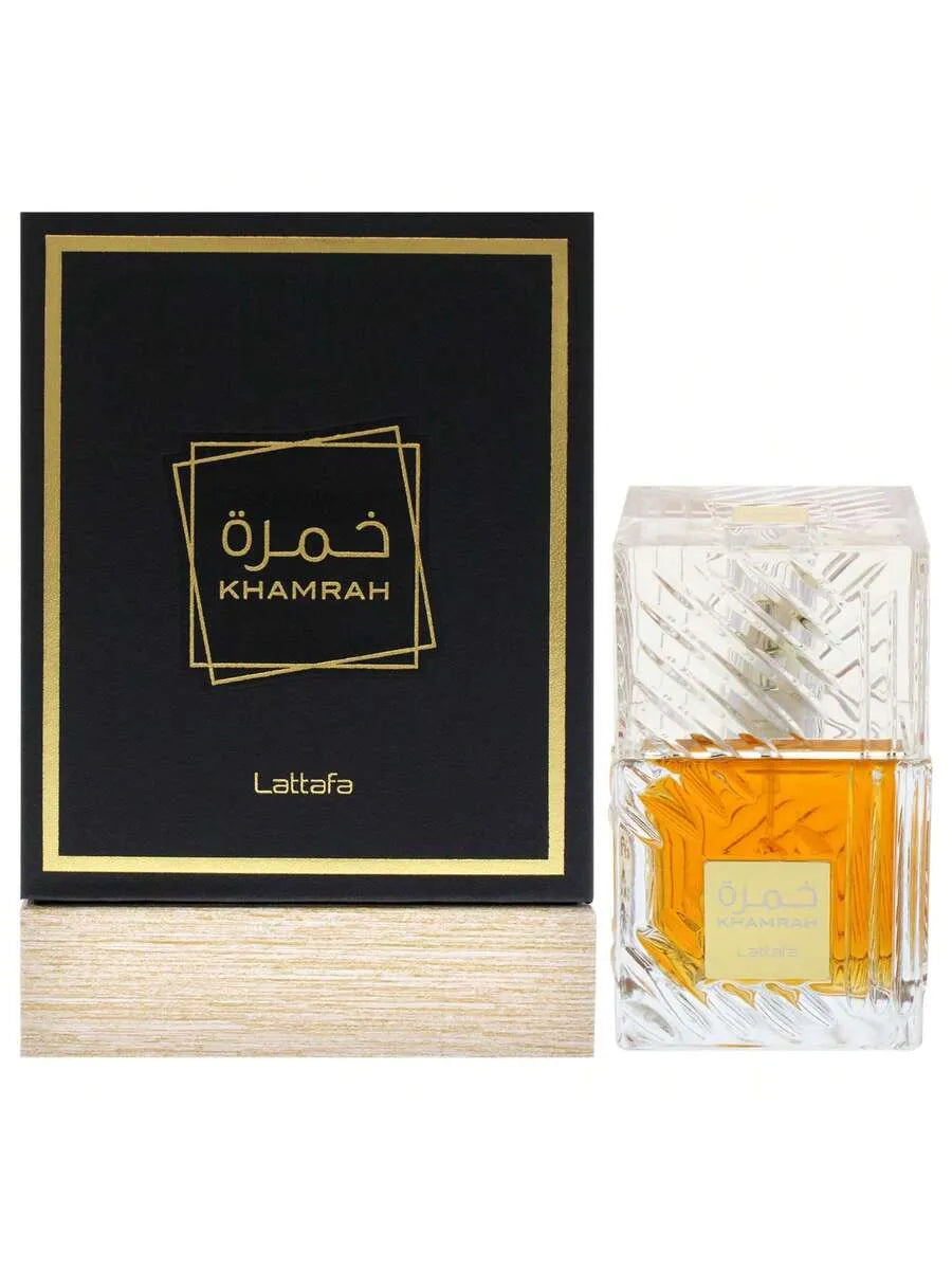Lattafa Khamrah 3.4 oz Eau de Parfum unisex fragrance bottle
