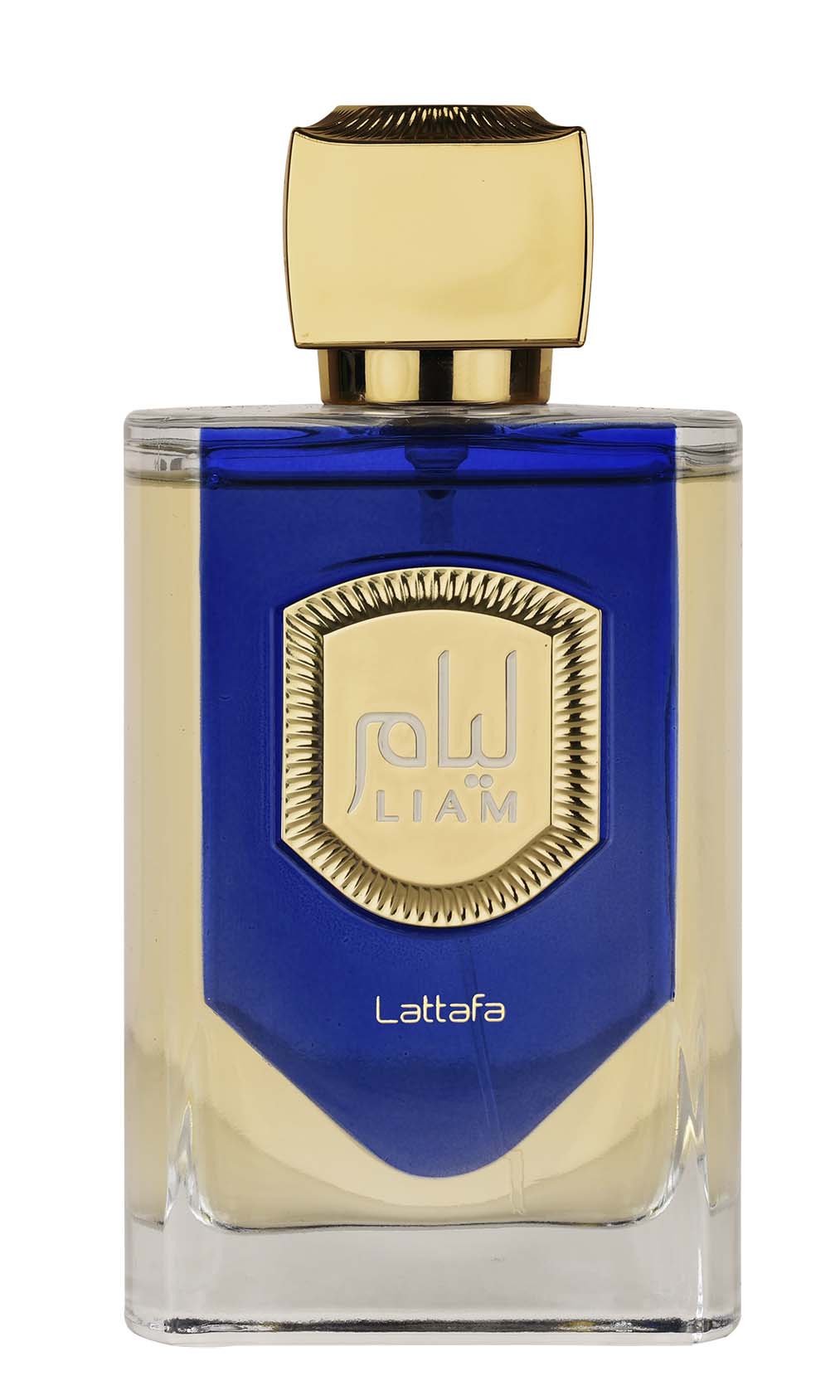 Lattafa Liam Blue Shine 3.4 EDP bottle, fresh citrus and woody unisex perfume