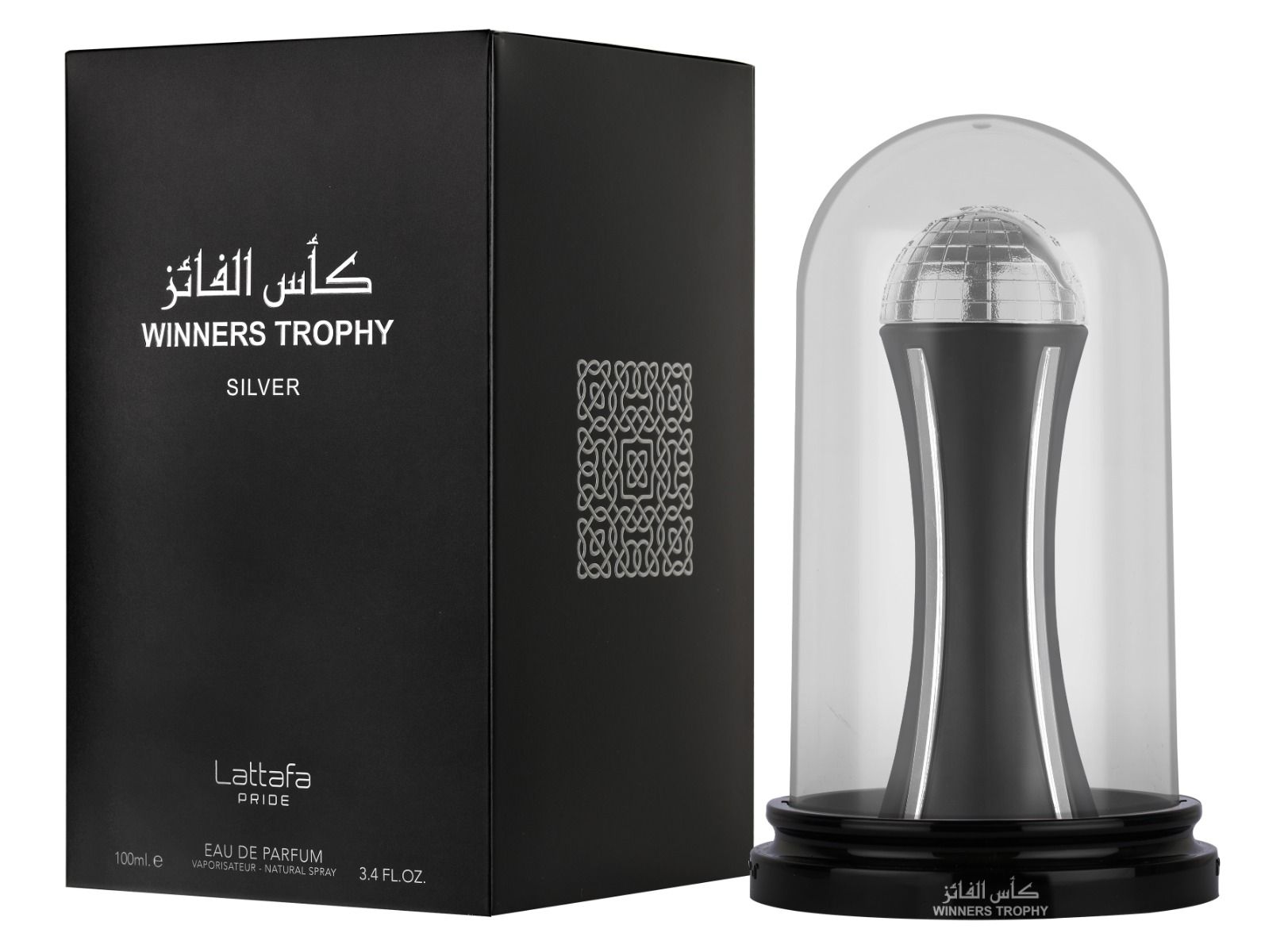 Lattafa Pride Winners Trophy Silver 3.4 EDP for Men – Bold Arabic fragrance with spicy, woody notes. Long-lasting masculine scent.