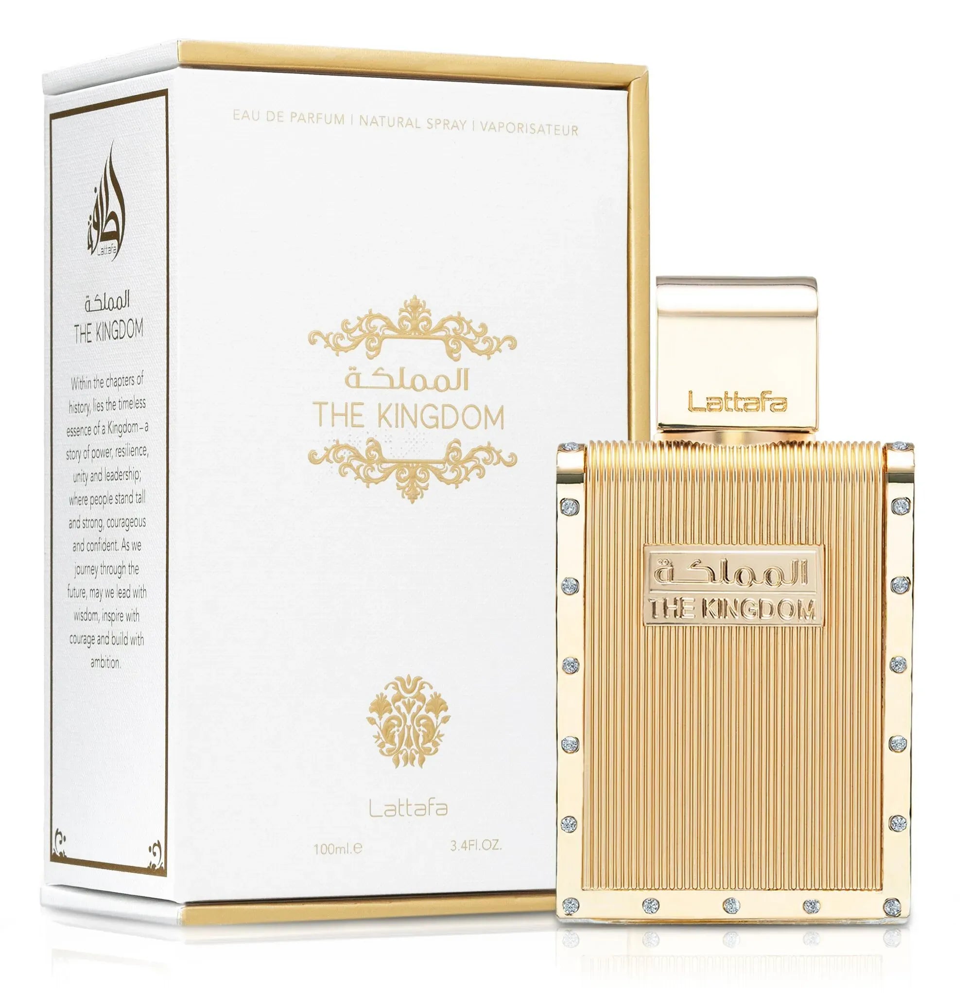 Lattafa The Kingdom Men 3.4 oz Eau de Parfum for men, powerful spicy woody fragrance with amber and musky notes