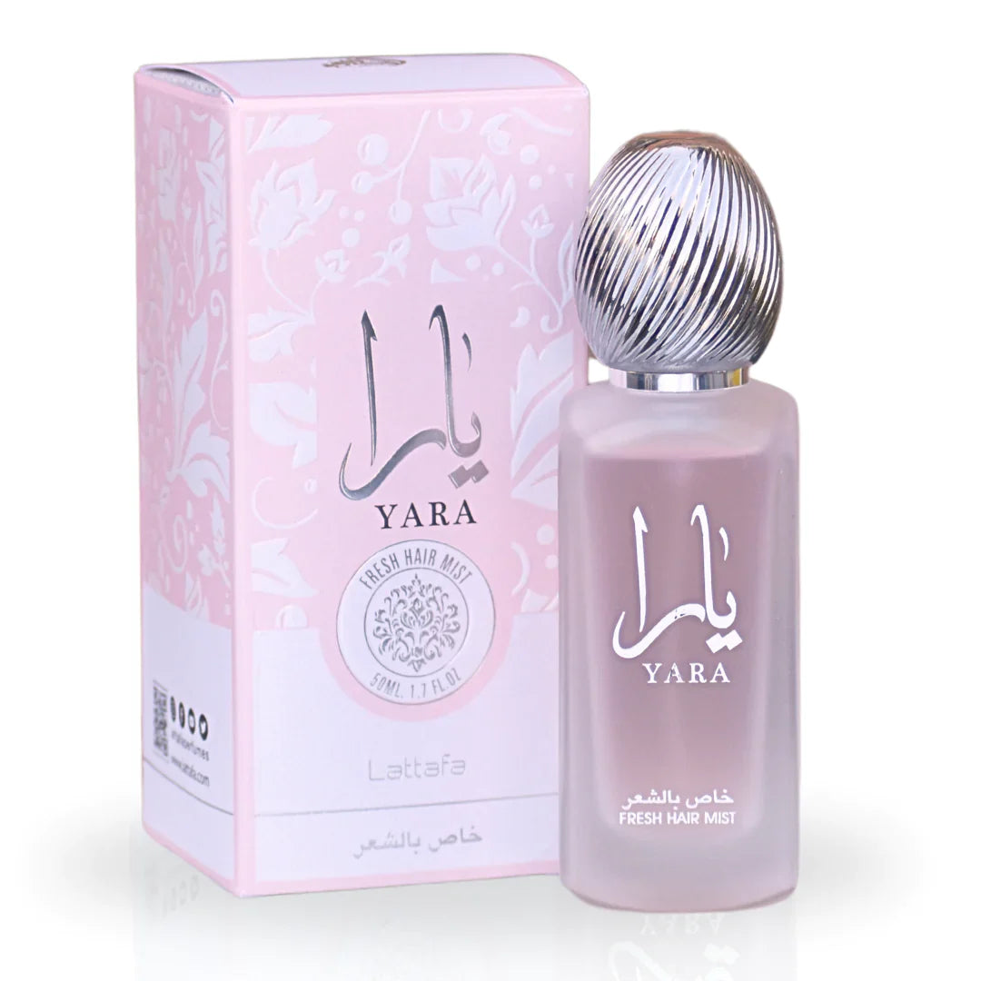 Lattafa Yara Hair Mist 1.7 – refreshing women’s fragrance mist in a sleek bottle, long lasting hair perfume with sweet floral fruity notes.