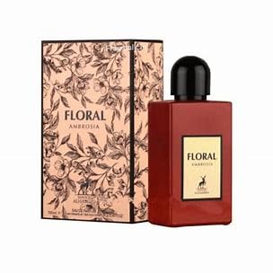 Floral perfume bottle and packaging with decorative design on a white background