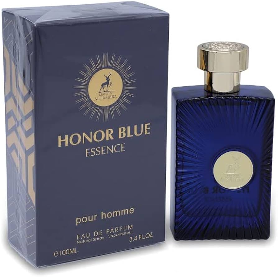 Maison Alhambra Honor Blue Essence 3.4 EDP L – elegant women’s perfume in a blue bottle, long-lasting Eau de Parfum with floral woody notes.