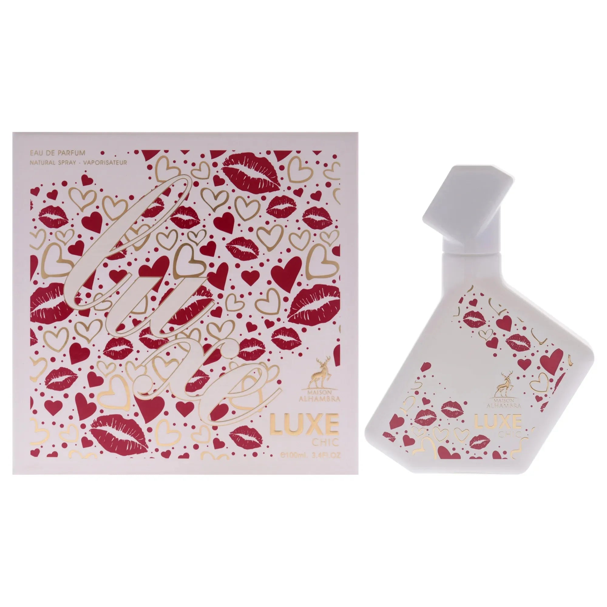 Maison Alhambra Luxe Chic 3.4 oz Eau de Parfum unisex bottle, elegant refined fragrance with fresh floral and musky woody notes