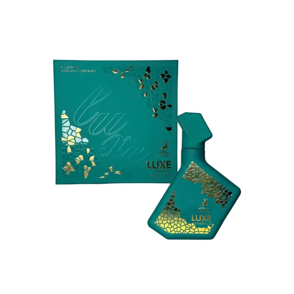 Maison Alhambra Luxe Emerald 3.4 oz Eau de Parfum unisex bottle, elegant fresh fragrance with bright floral, woody, and musky notes