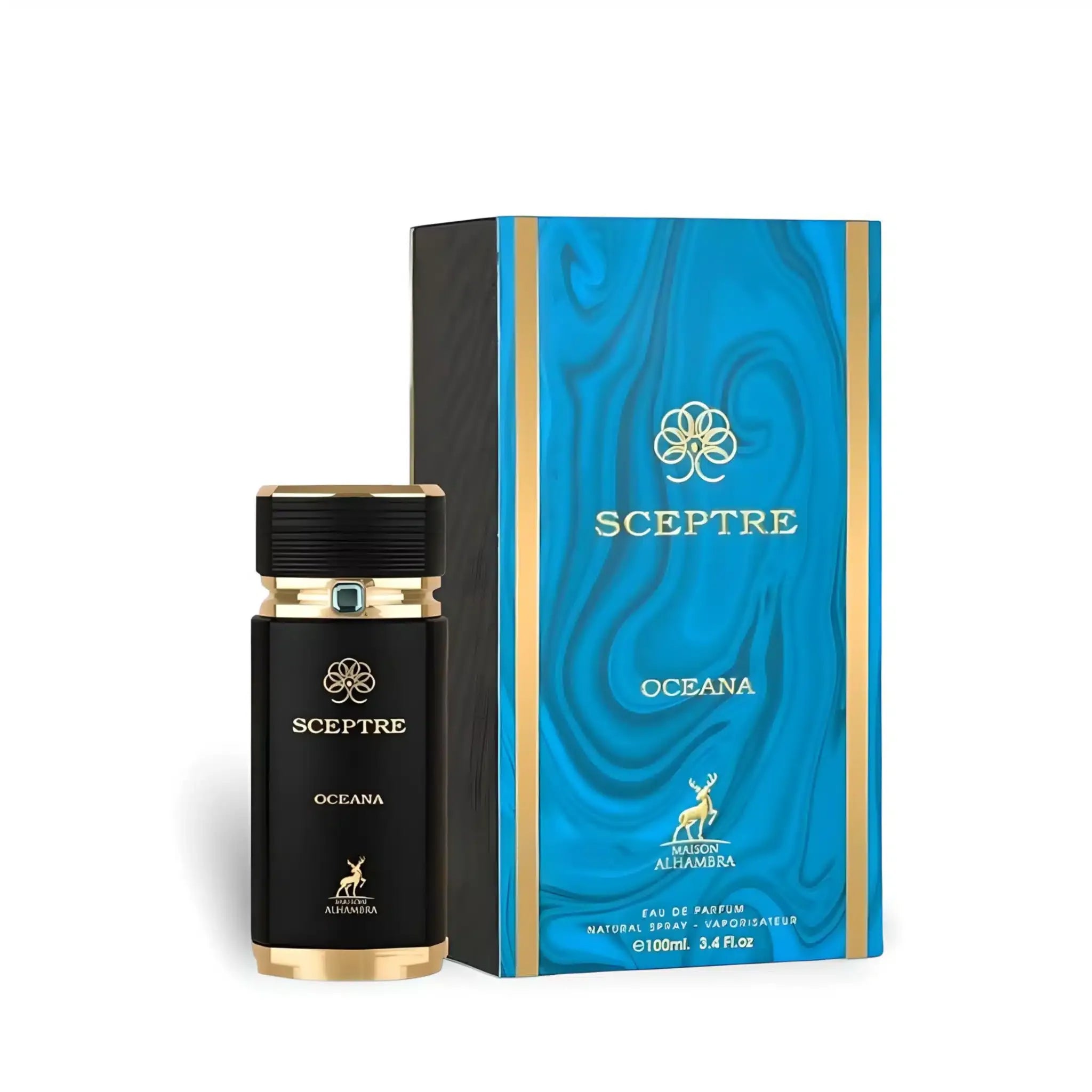 Maison Alhambra Sceptre Oceana 3.4 oz Eau de Parfum unisex bottle, fresh aquatic fragrance with citrus and soft musky notes