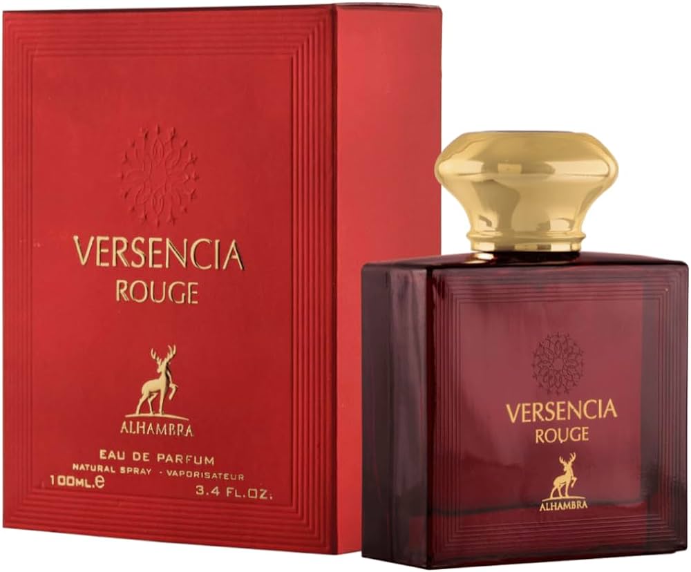 Versencia Rouge perfume bottle and packaging on a white background