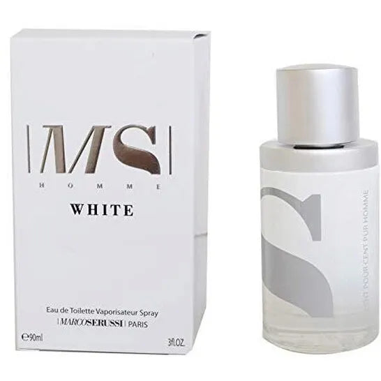 Marco Serussi Homme White perfume bottle and packaging on a white background
