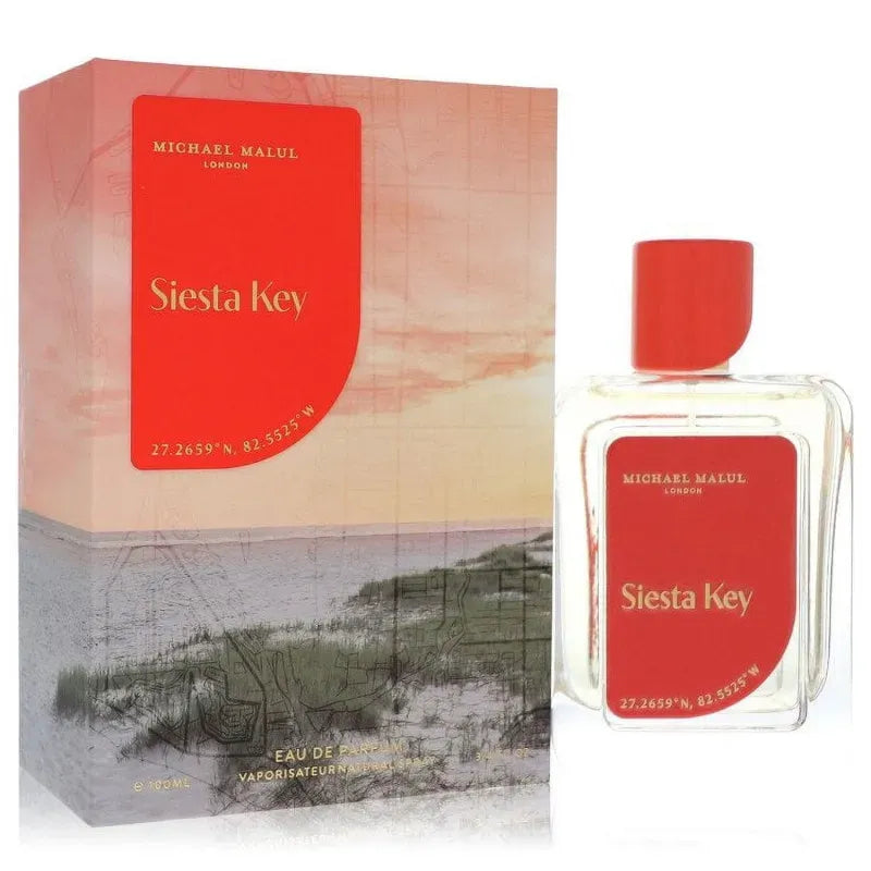 Siesta Key perfume bottle and packaging on a white background