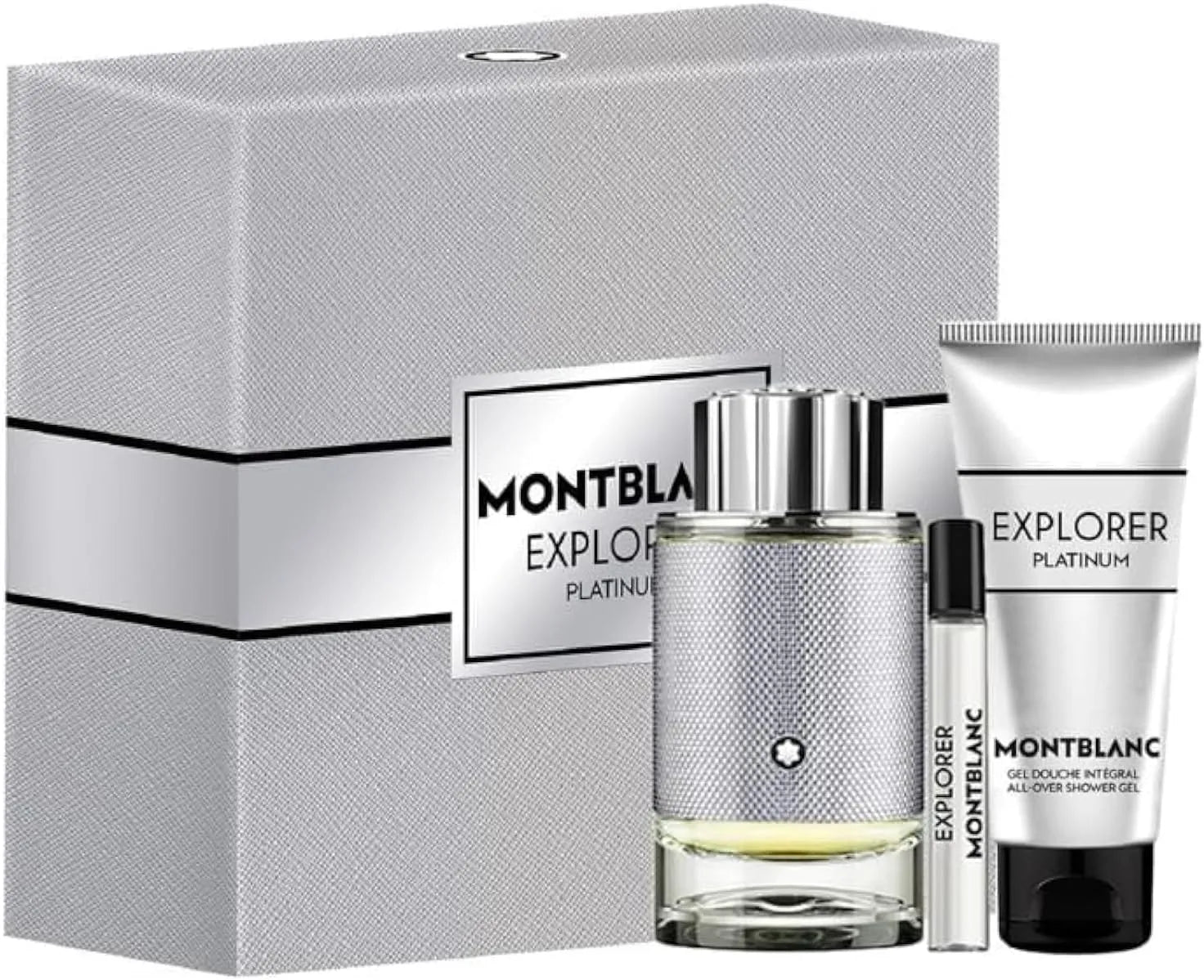 Mont Blanc Explorer Platinum 3pc set 3.4 oz Eau de Parfum for men, fresh refined fragrance with citrus, aromatic woods, and musky notes