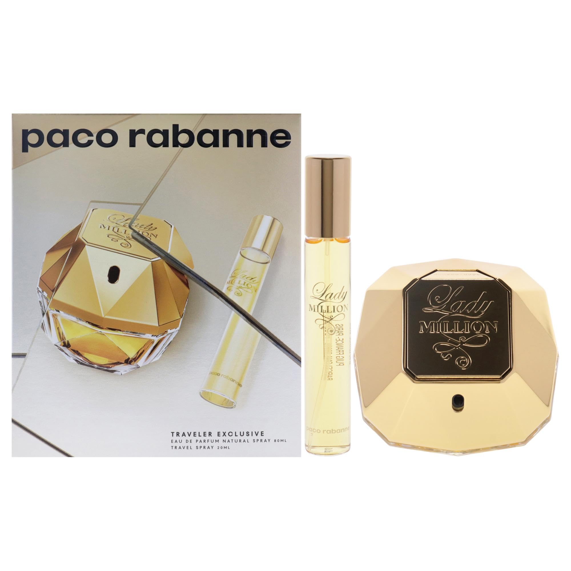 Paco Rabanne Lady Million 2pc Set 2.7 oz EDP – Opulent floral-fruity women’s perfume gift set in iconic gold bottle