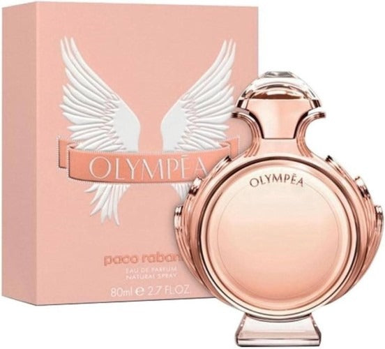 Paco Rabanne Olympea perfume bottle and packaging on a white background