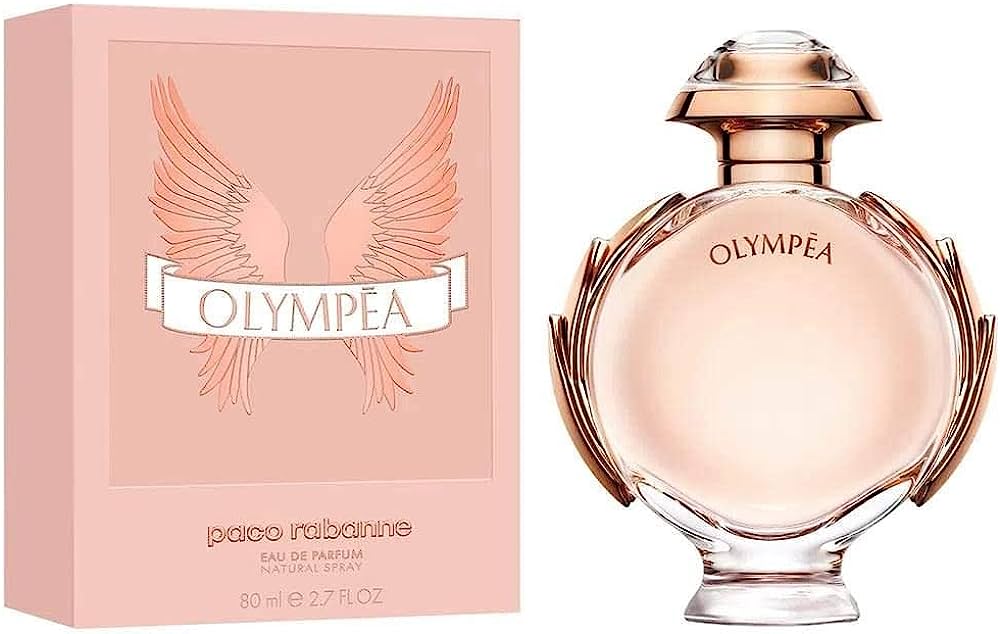 Olymèpea perfume bottle and packaging by Paco Rabanne on a white background