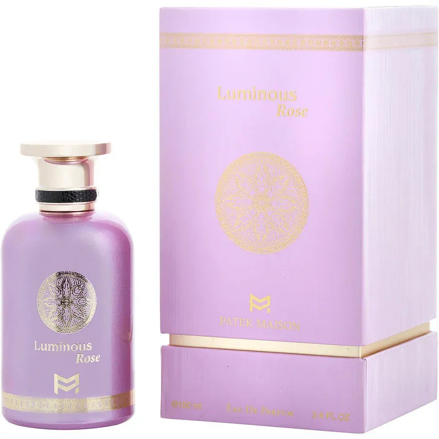 Luminous Rose perfume bottle and packaging on a white background