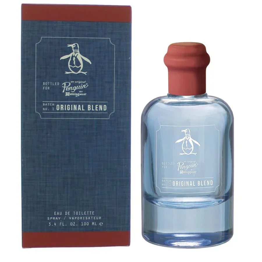 Bottle of Penguin Original Blend perfume with packaging on a white background